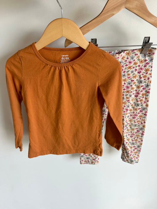 Orange Top + Floral Pants Set / 4T