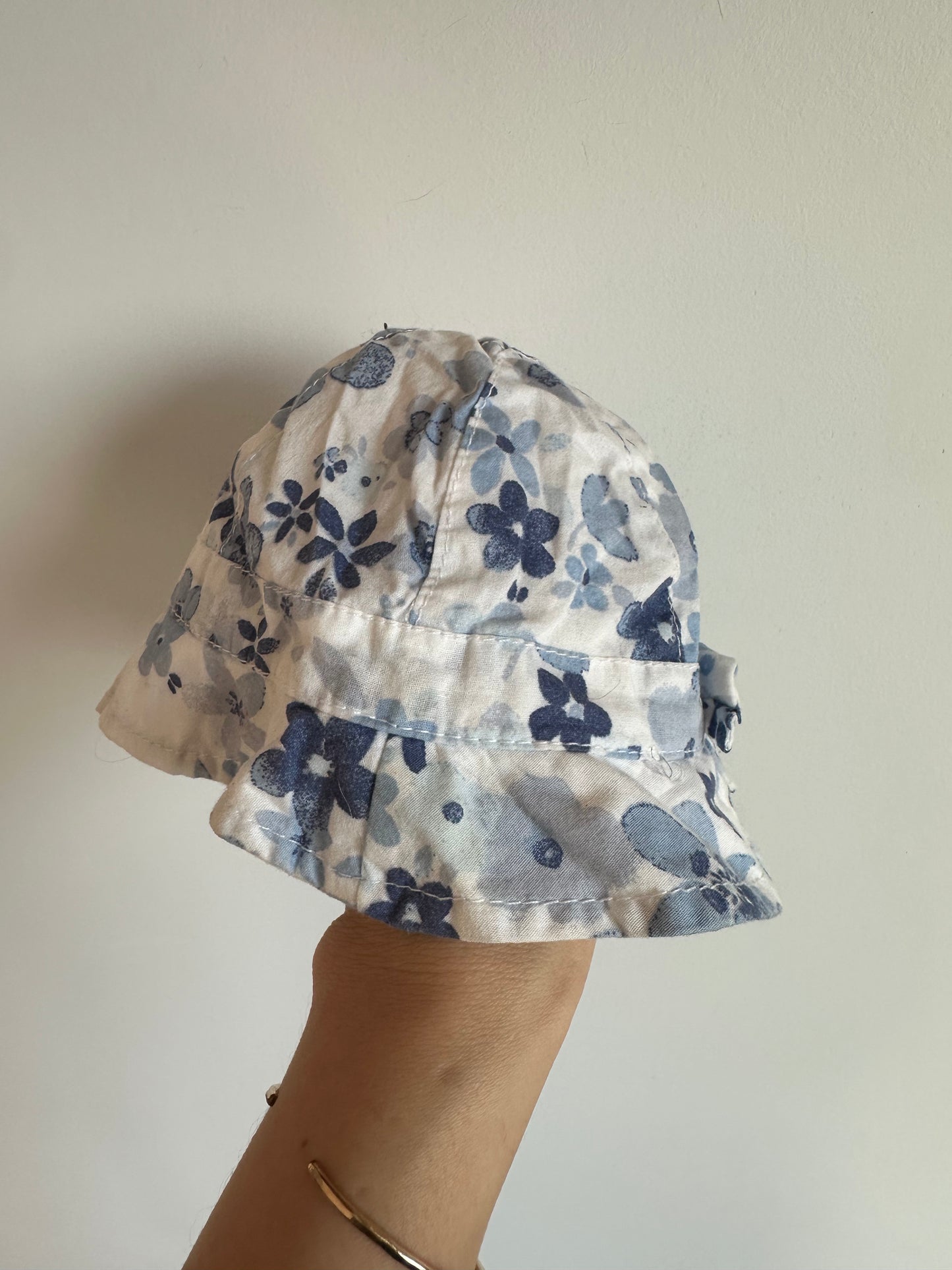 Blue Floral Bow Sun Hat / 0-3m