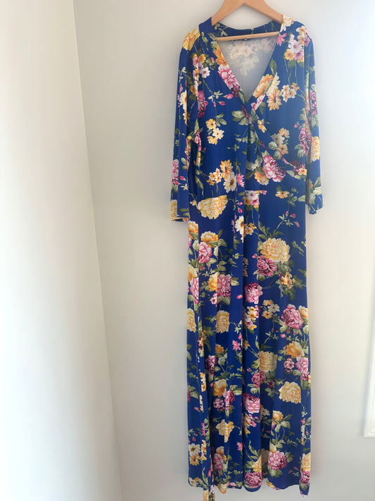 Navy Floral Wrap Maternity Dress / L