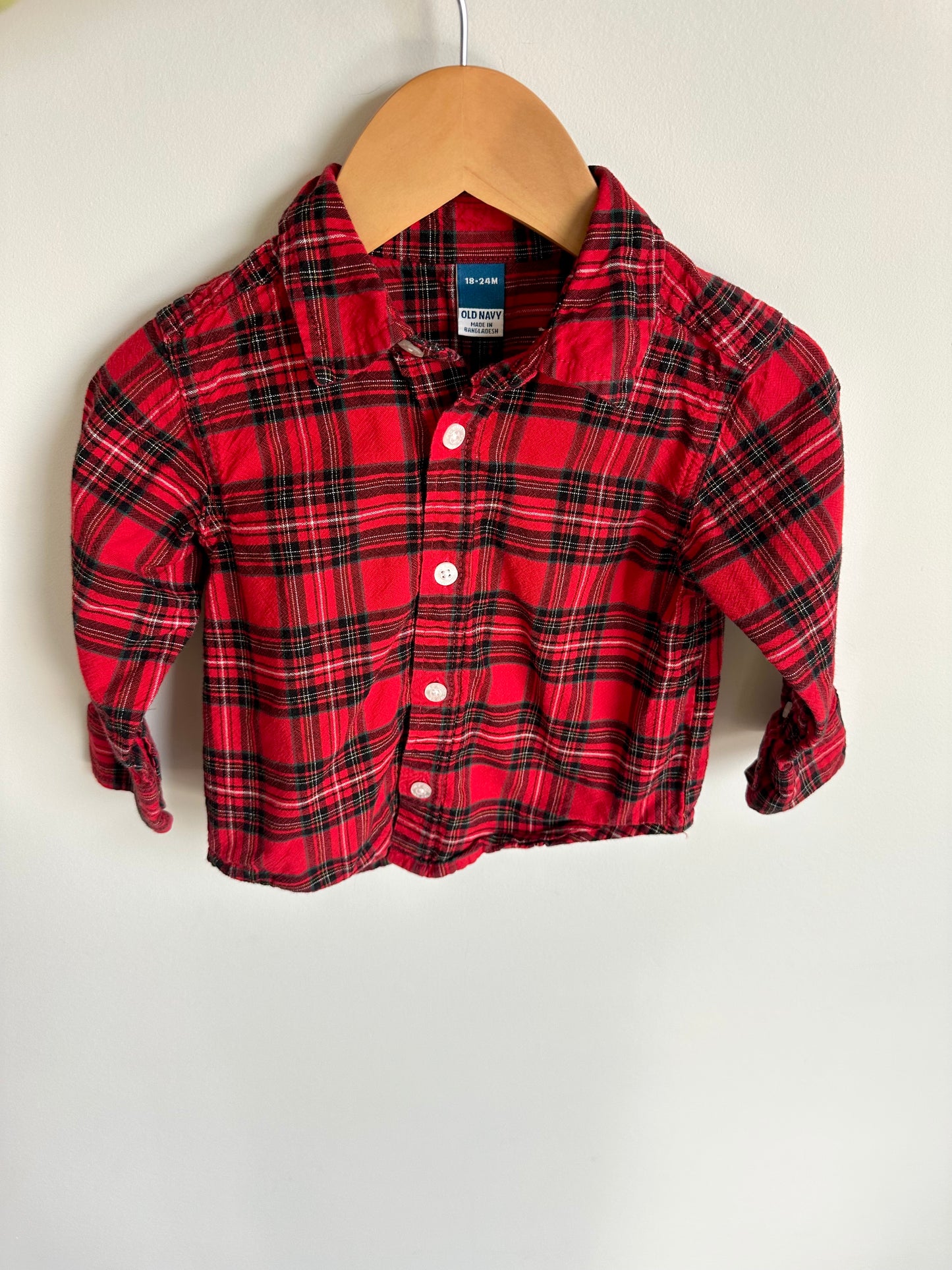 Red Plaid Button Up Top / 18-24m