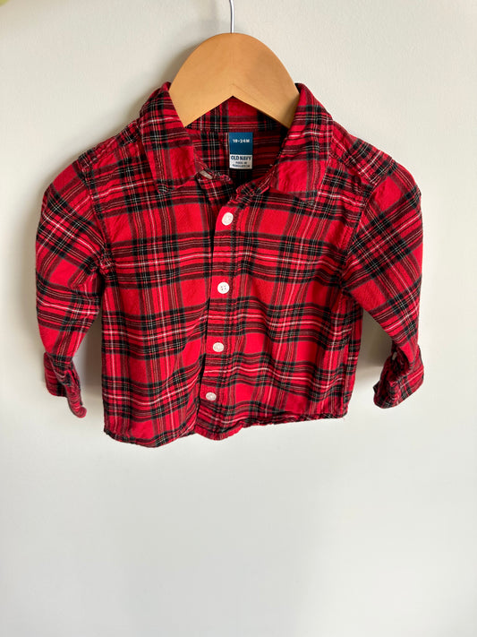 Red Plaid Button Up Top / 18-24m