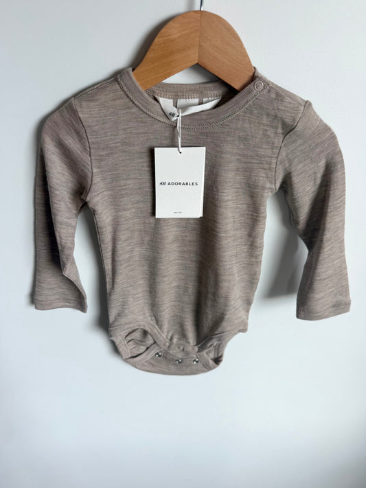 Merino Wool Taupe Bodysuit (With tags) / 12-18m