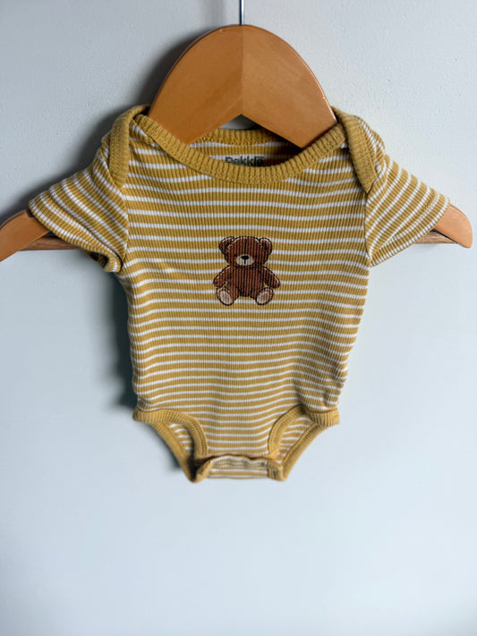 Yellow Striped Teddy Bear Bodysuit / 3m