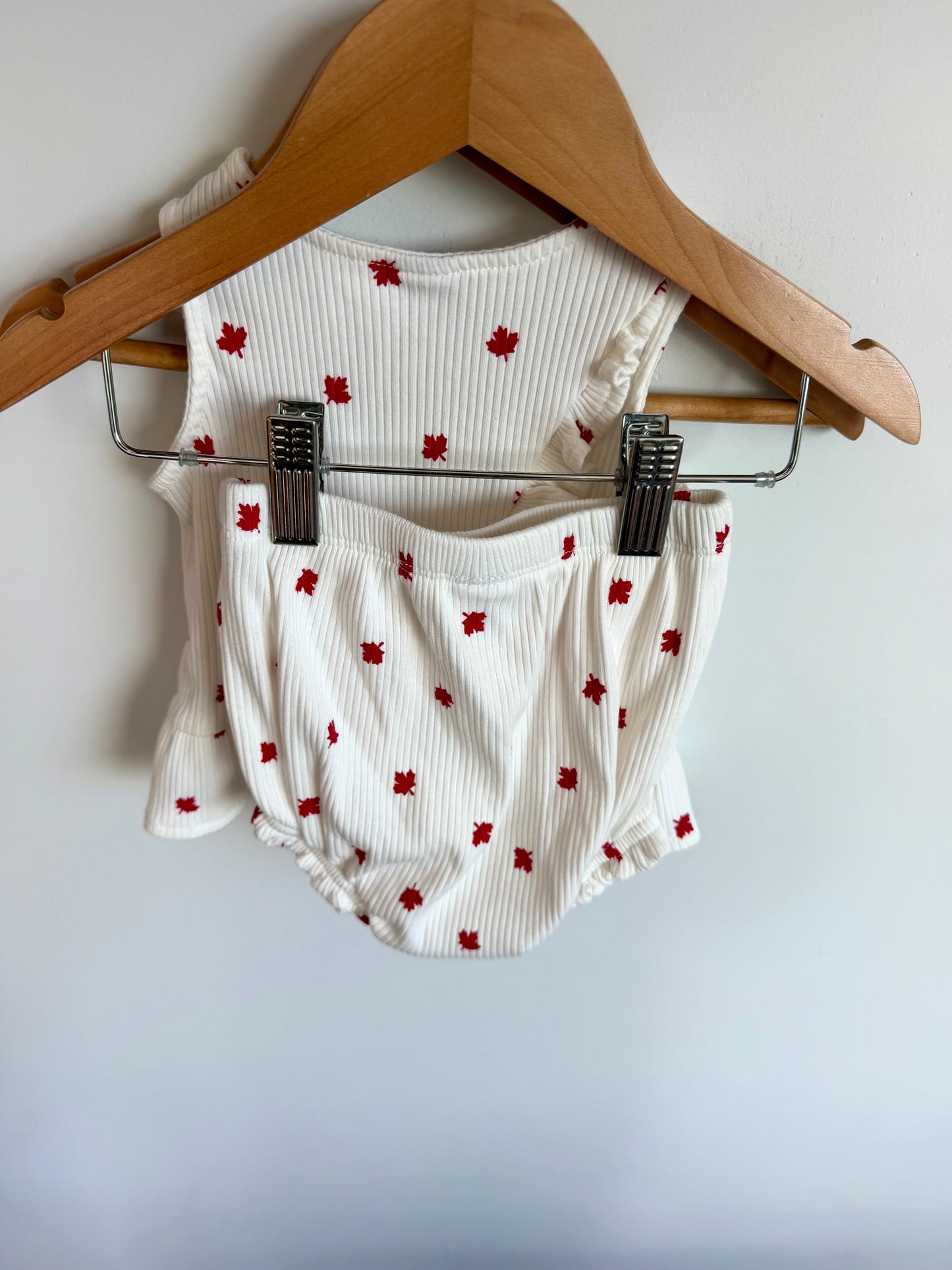 Maple Leaf Peplum Top + Shorties Set / 12-18m