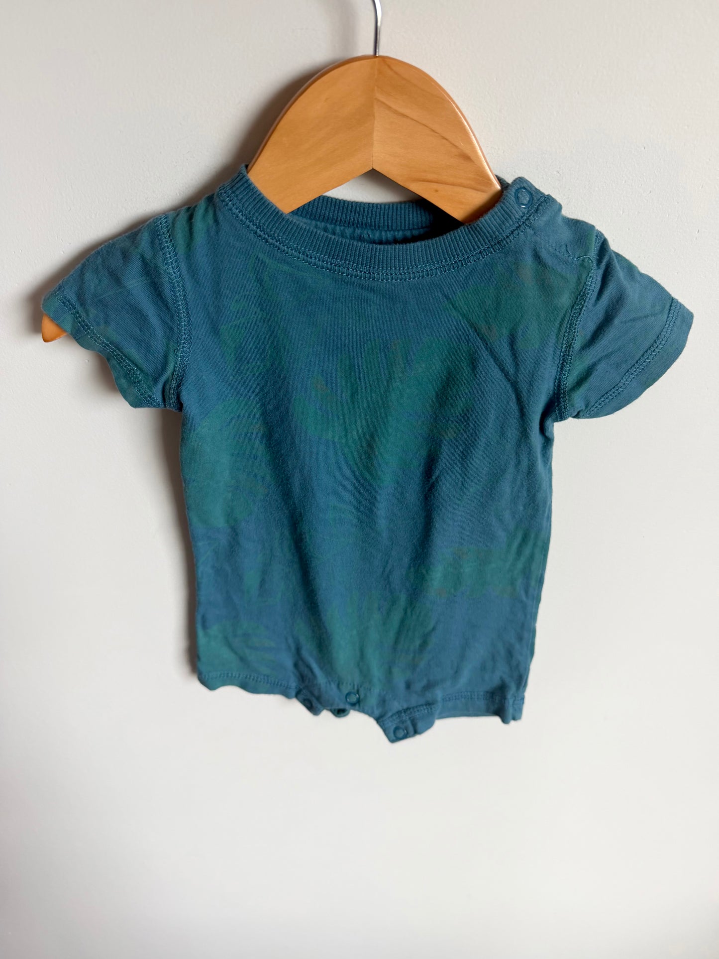 Leaves Teal Romper / 0-3m
