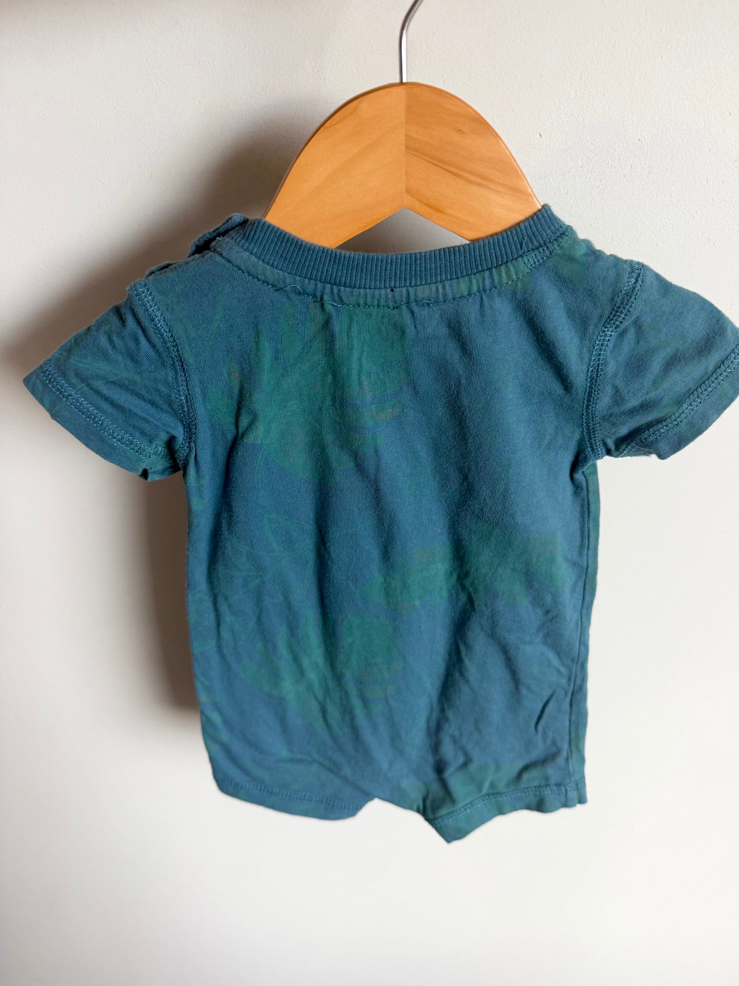 Leaves Teal Romper / 0-3m