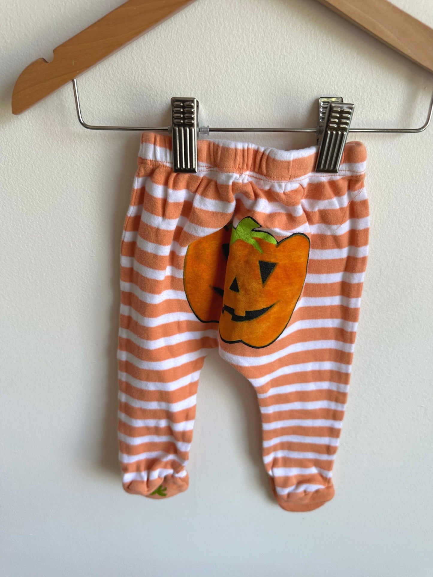 Striped Pumpkin Footed Pants / 0-3m