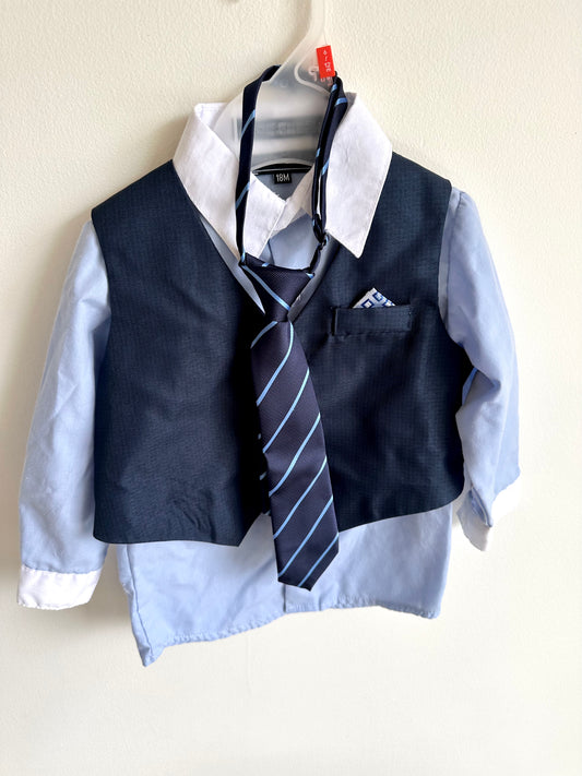 Collared Dress Shirt, Vest + Tie Set / 18m