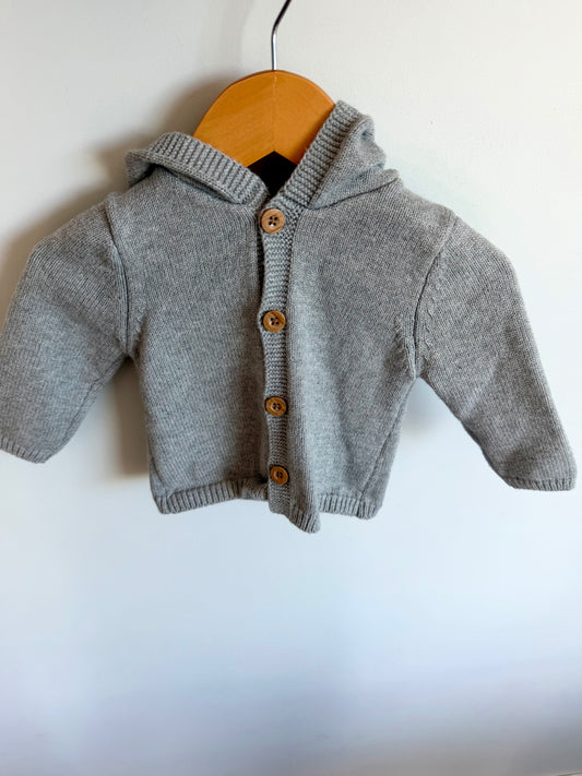 100% Cotton Grey Knit Cardigan / 6-9m