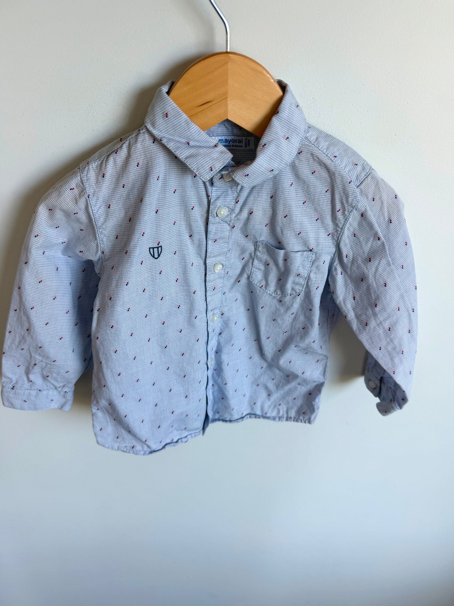 Mayoral Red + Blue Pattern Button Up Top / 12m