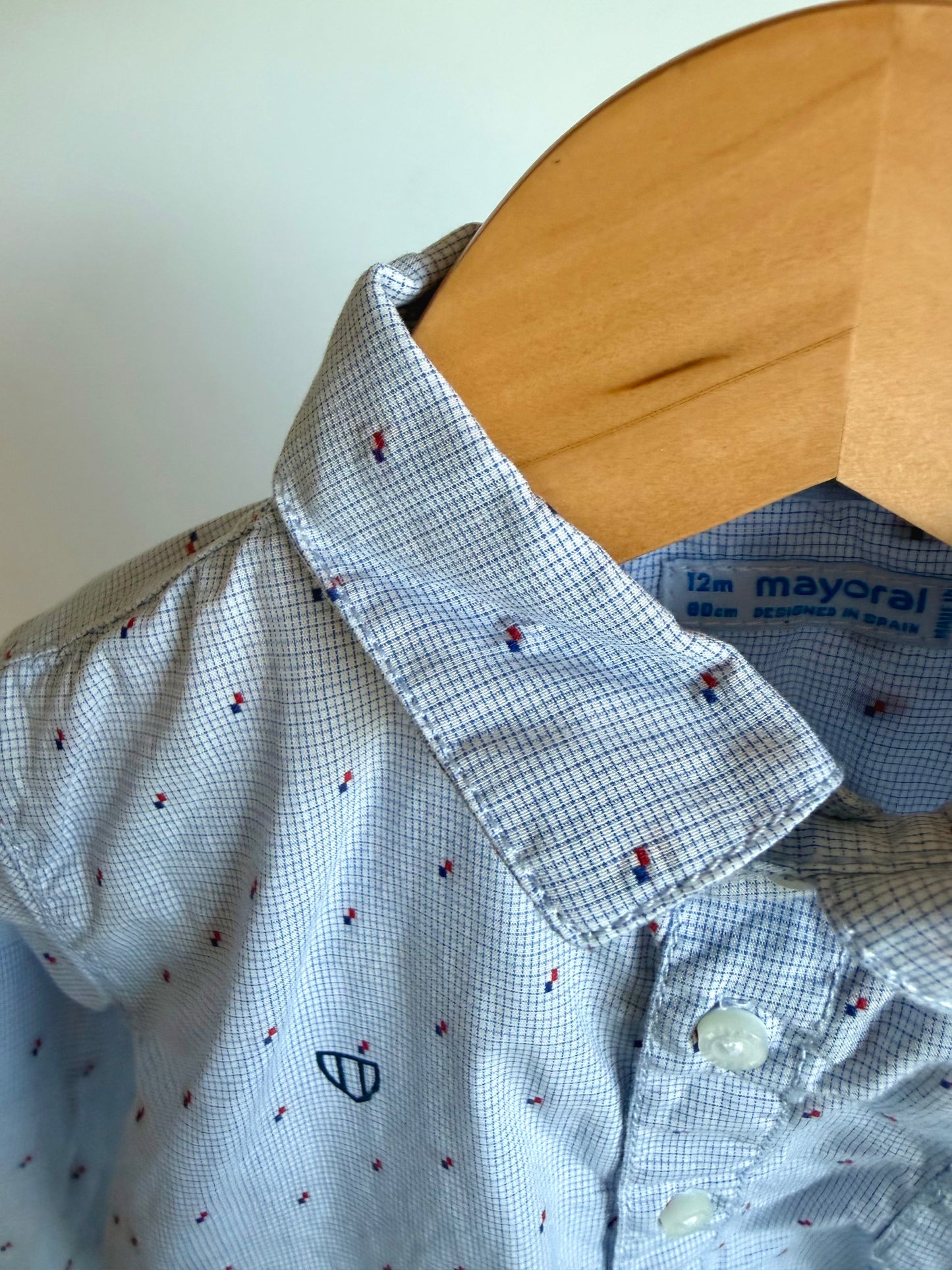 Mayoral Red + Blue Pattern Button Up Top / 12m