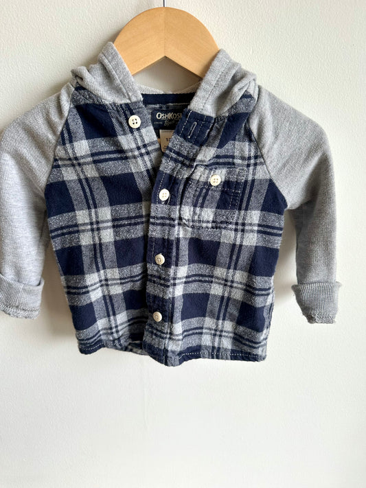 Button Up Plaid Hoodie / 18m