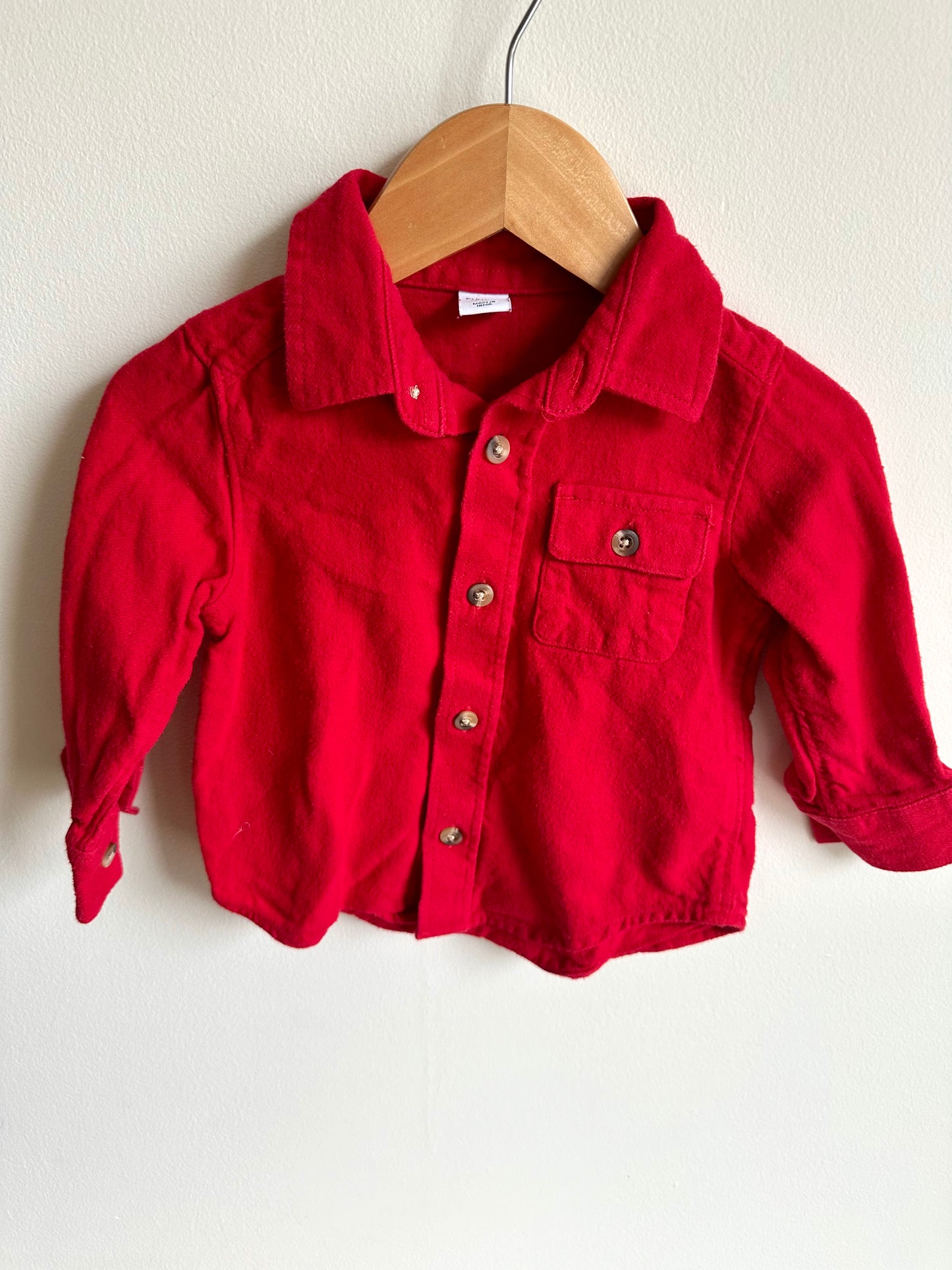 Red Collared Button Up Top / 12-18m