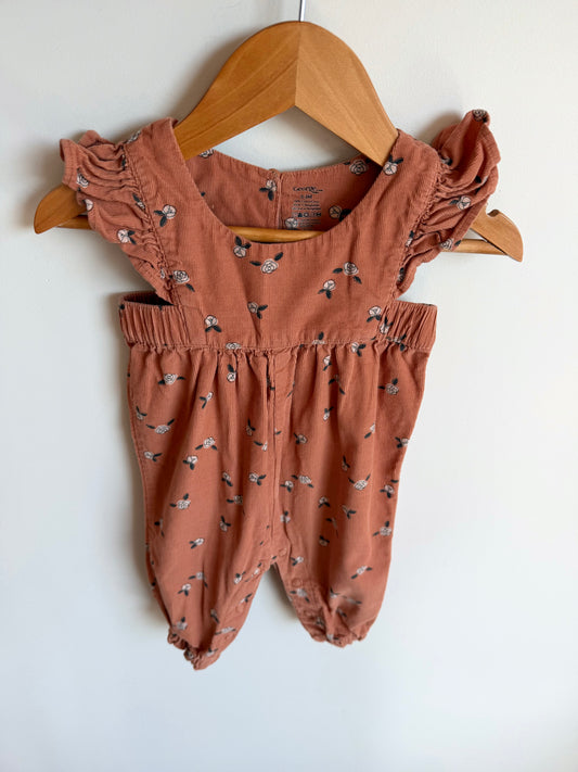 Rose Print Ruffle Sleeve Jumpsuit / 0-3m