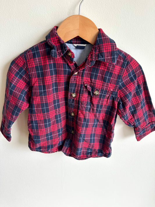 Red Plaid Button Up with Pocket Top / 12-18m