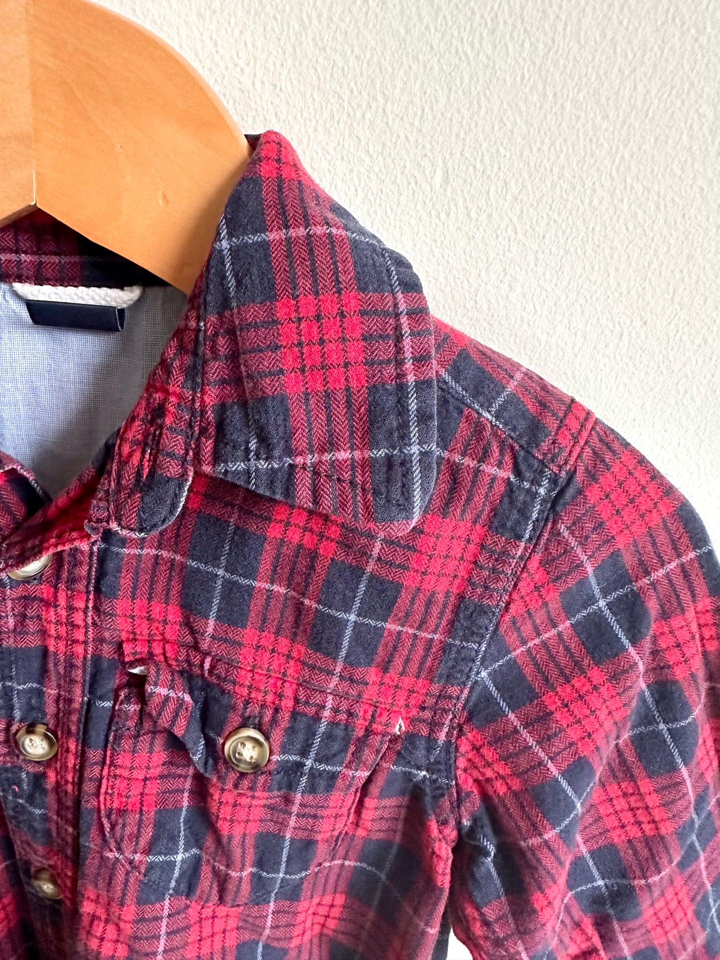 Red Plaid Button Up with Pocket Top / 12-18m