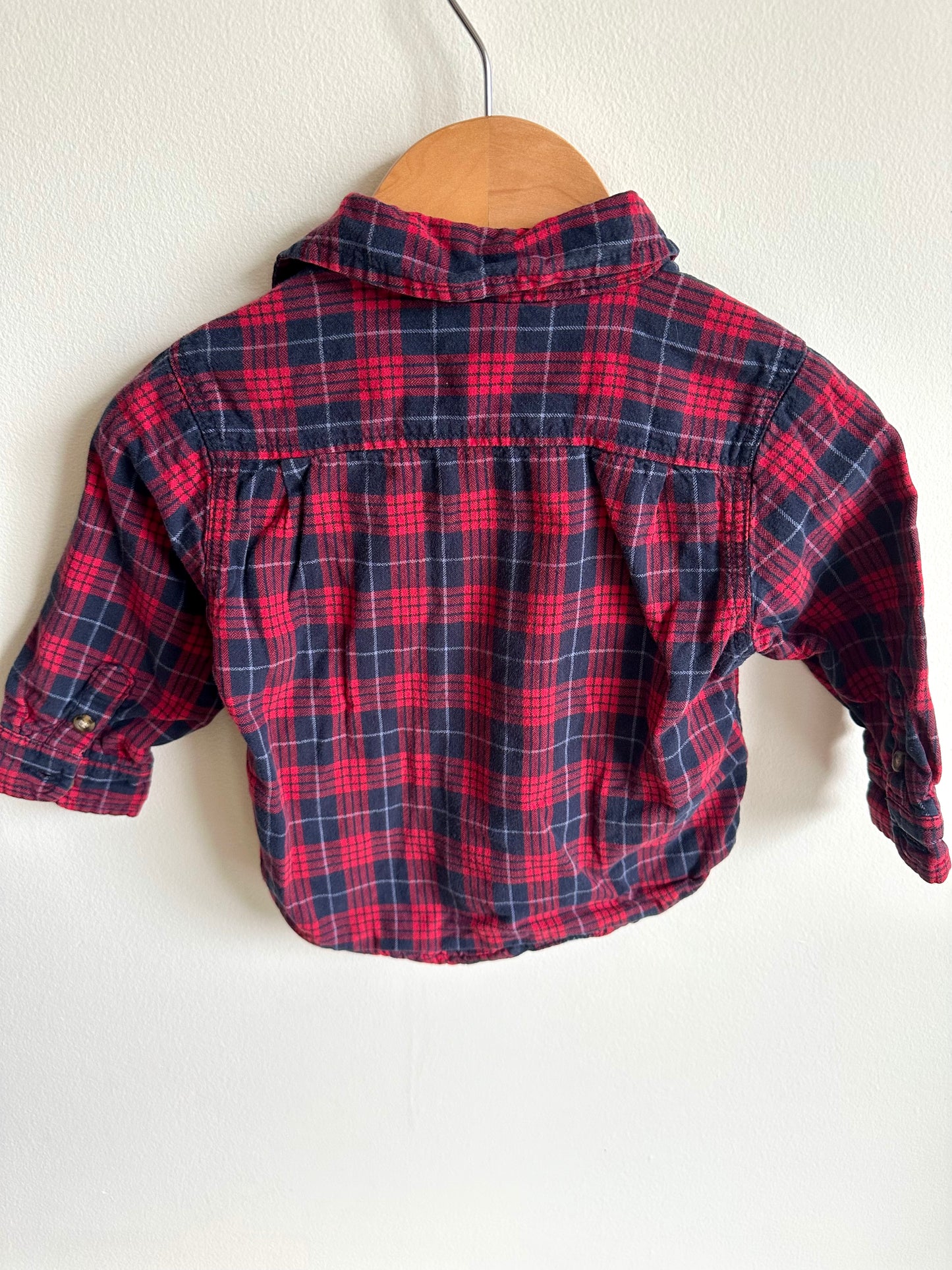 Red Plaid Button Up with Pocket Top / 12-18m