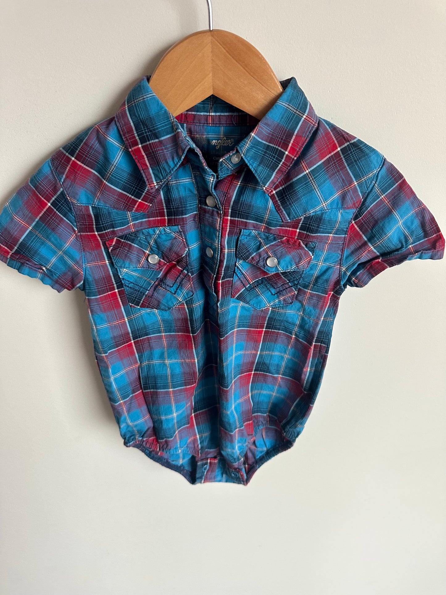 Wrangler Cotton Collared Plaid Bodysuit / 18m