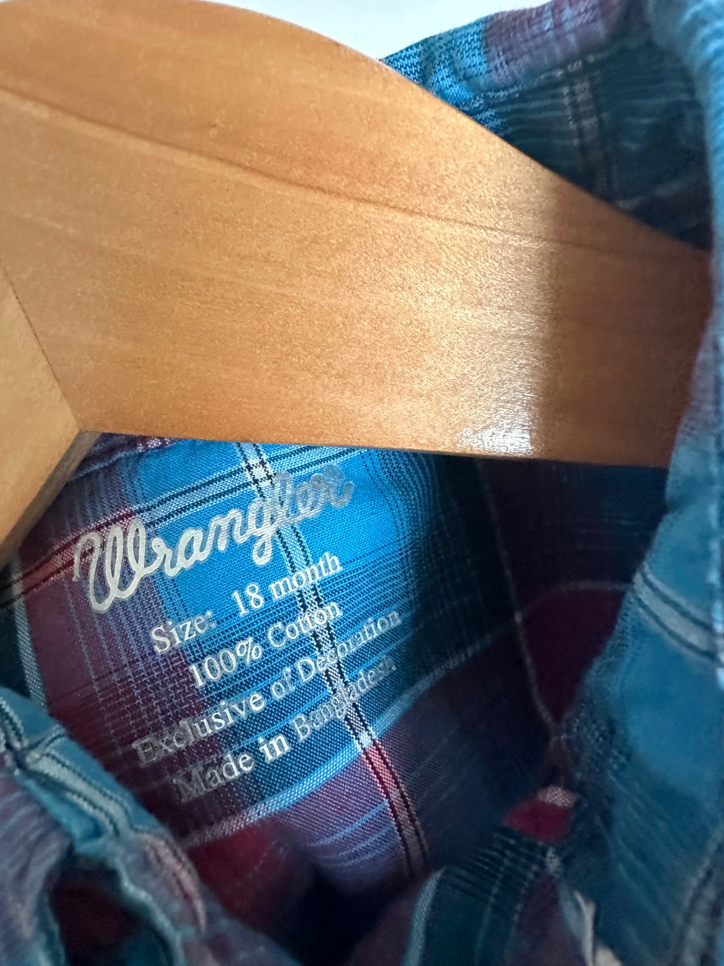 Wrangler Cotton Collared Plaid Bodysuit / 18m