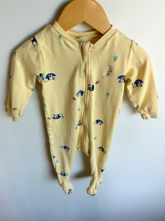 Organic Cotton Yellow Trailer Print Sleeper / 9m