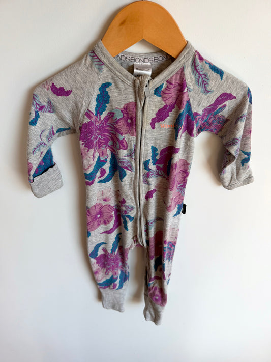 Bonds Grey Floral Sleeper / 3-6m