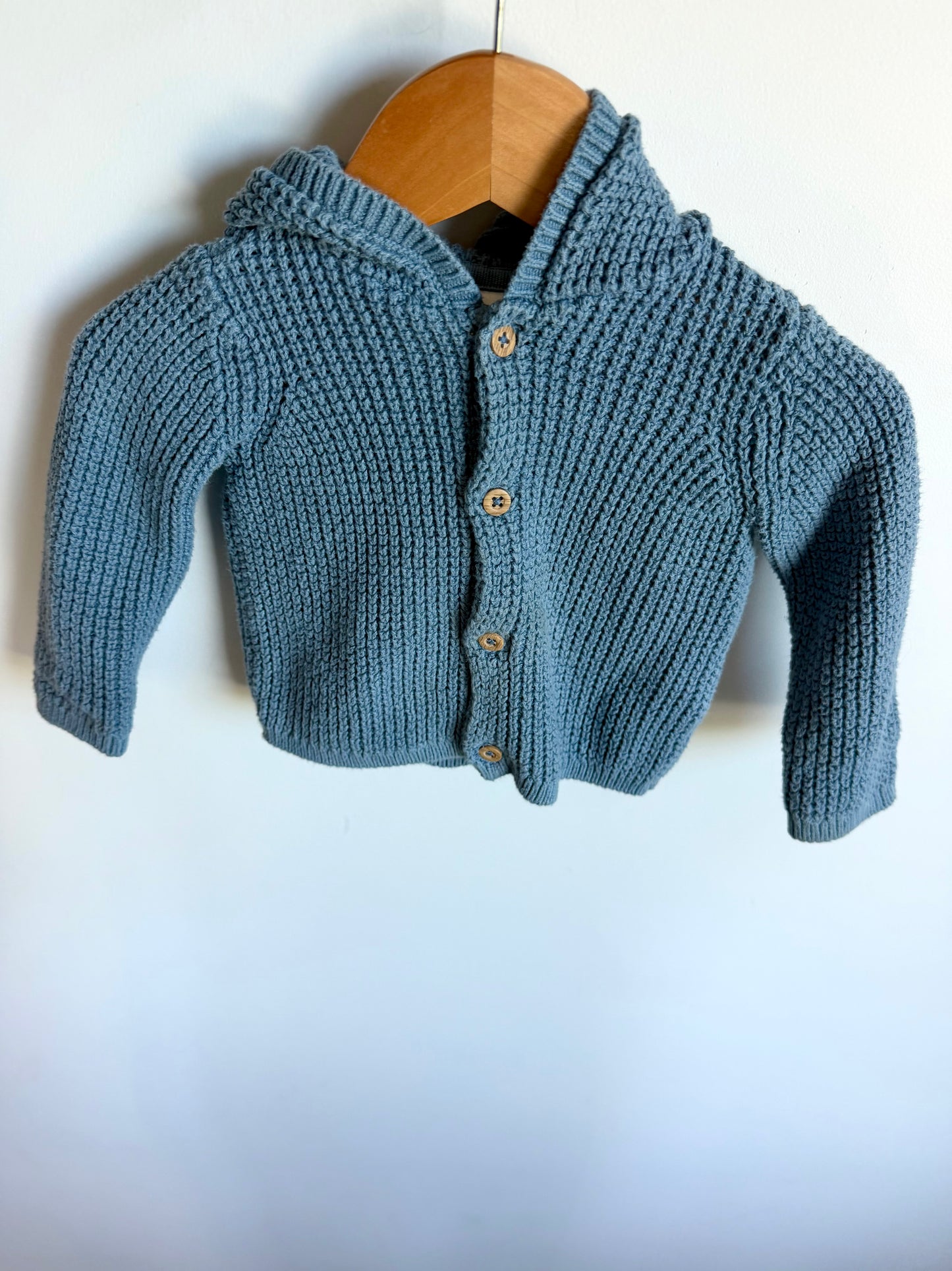 Dusty Blue Hooded Knit Cardigan / 6m
