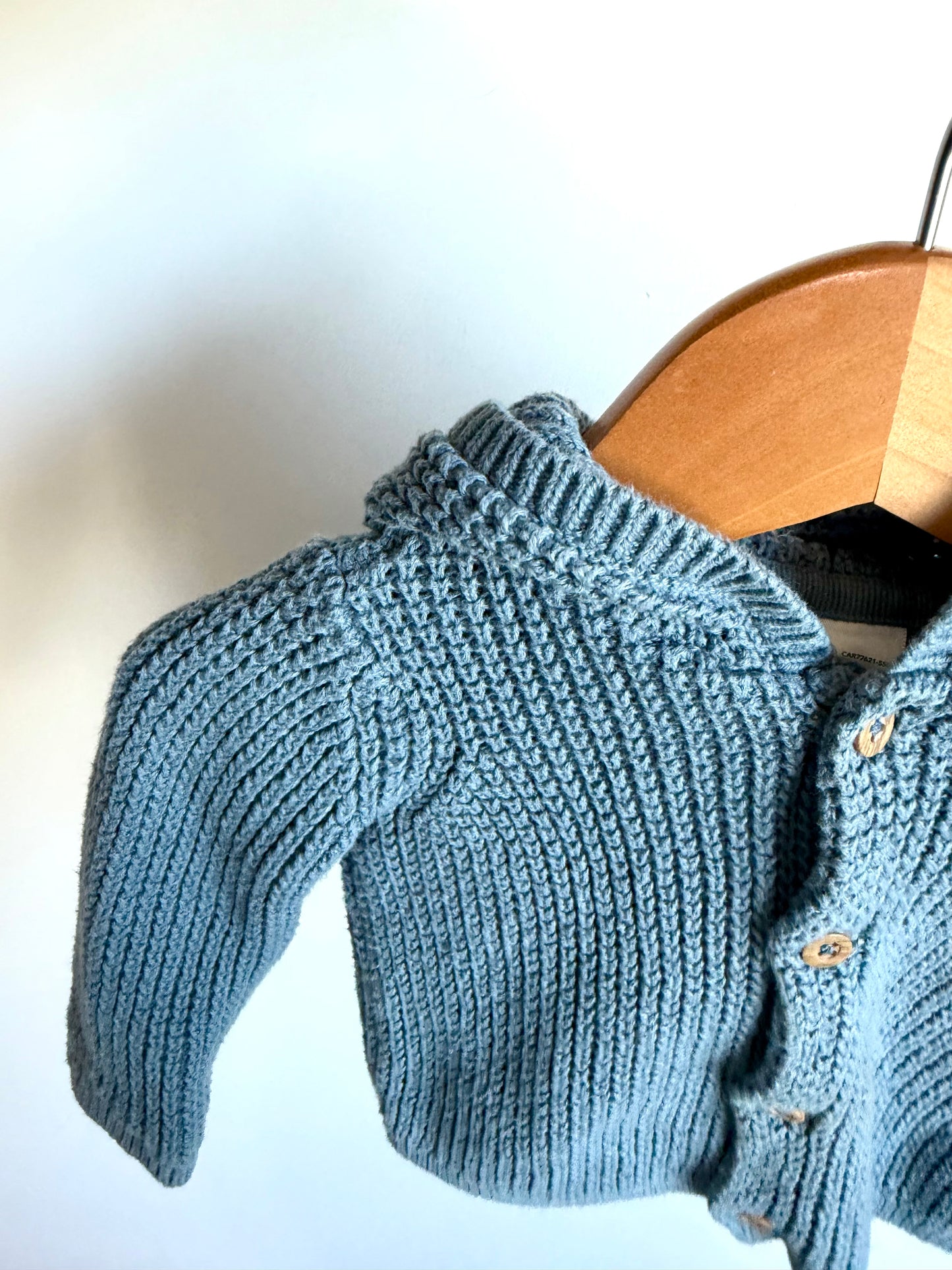 Dusty Blue Hooded Knit Cardigan / 6m