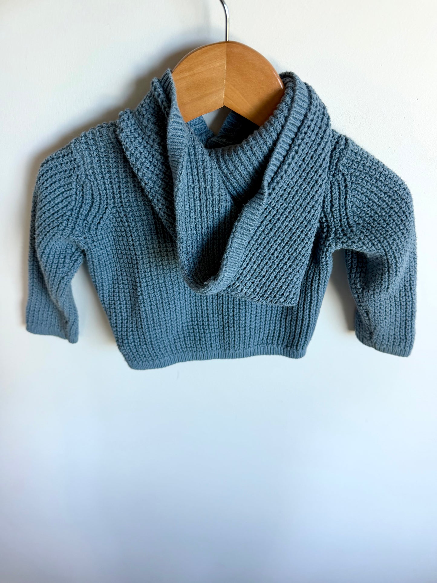 Dusty Blue Hooded Knit Cardigan / 6m