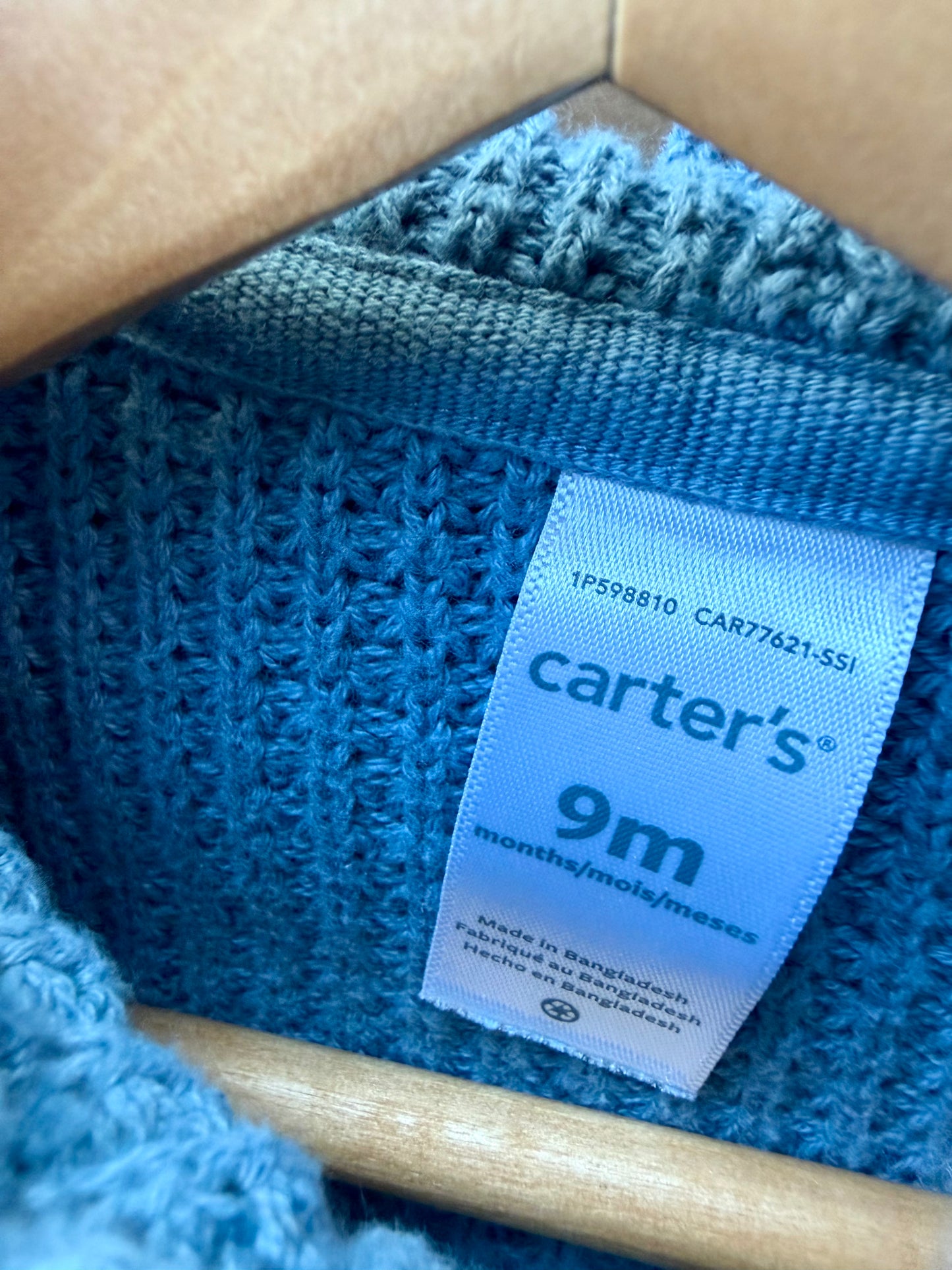 Dusty Blue Hooded Knit Cardigan / 6m