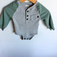 Green + Grey Waffle Long Sleeve Bodysuit / 6m
