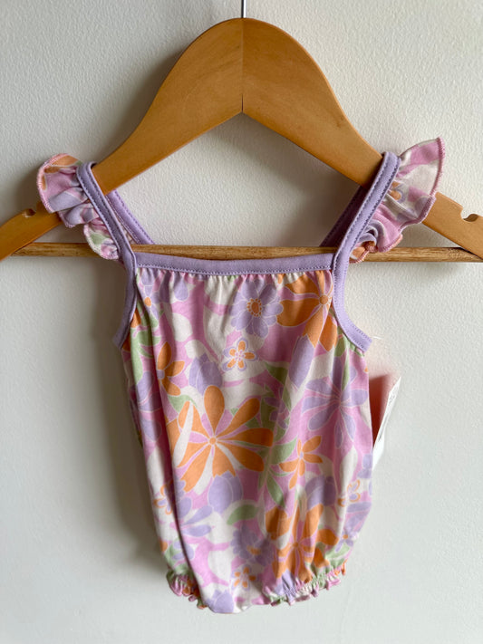 Bubble Floral Romper with Purple Trim (With Tags) / 3-6m