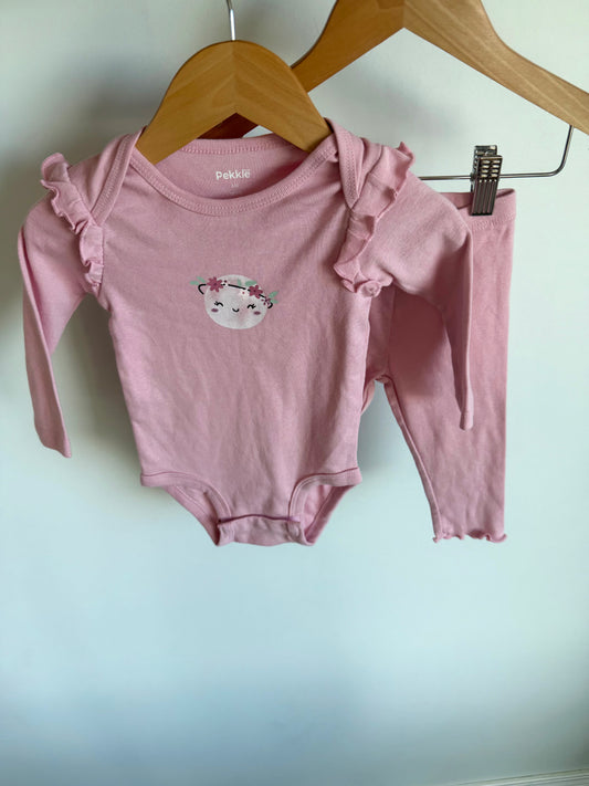 Pink Planet Smile Bodysuit + Pants Set / 6m