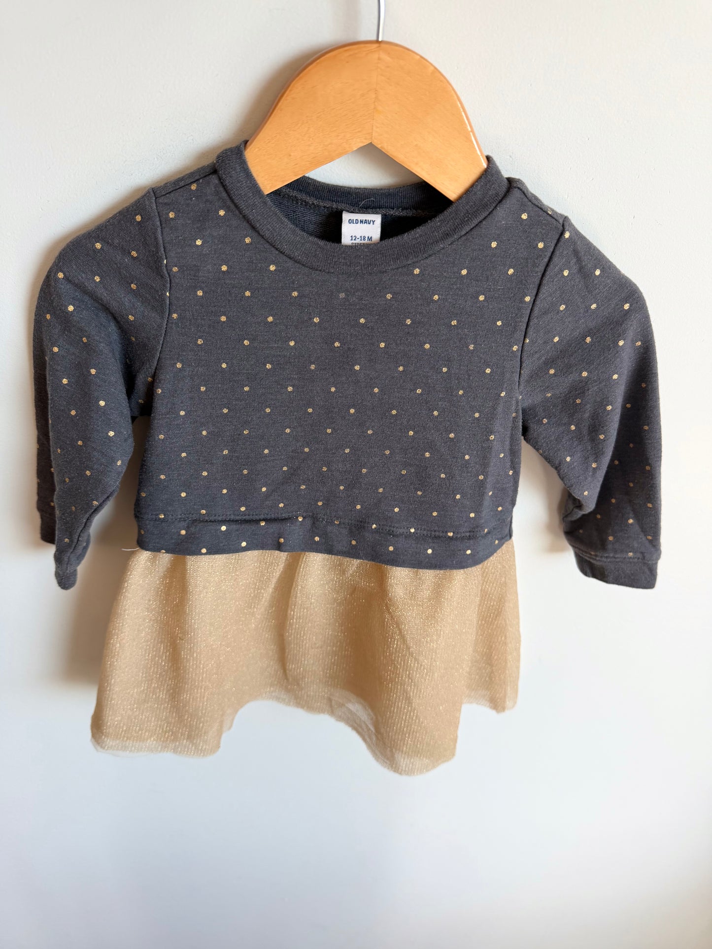Gold Tutu Grey Dot Sweater Dress / 12-18m