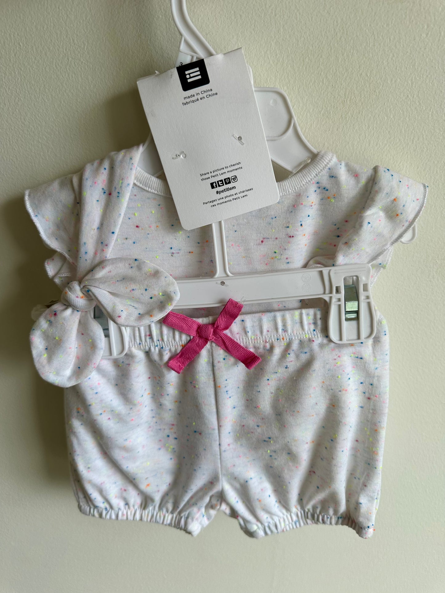 Speckled Top ,Shorts + Bow Set (With Tags) / 3m