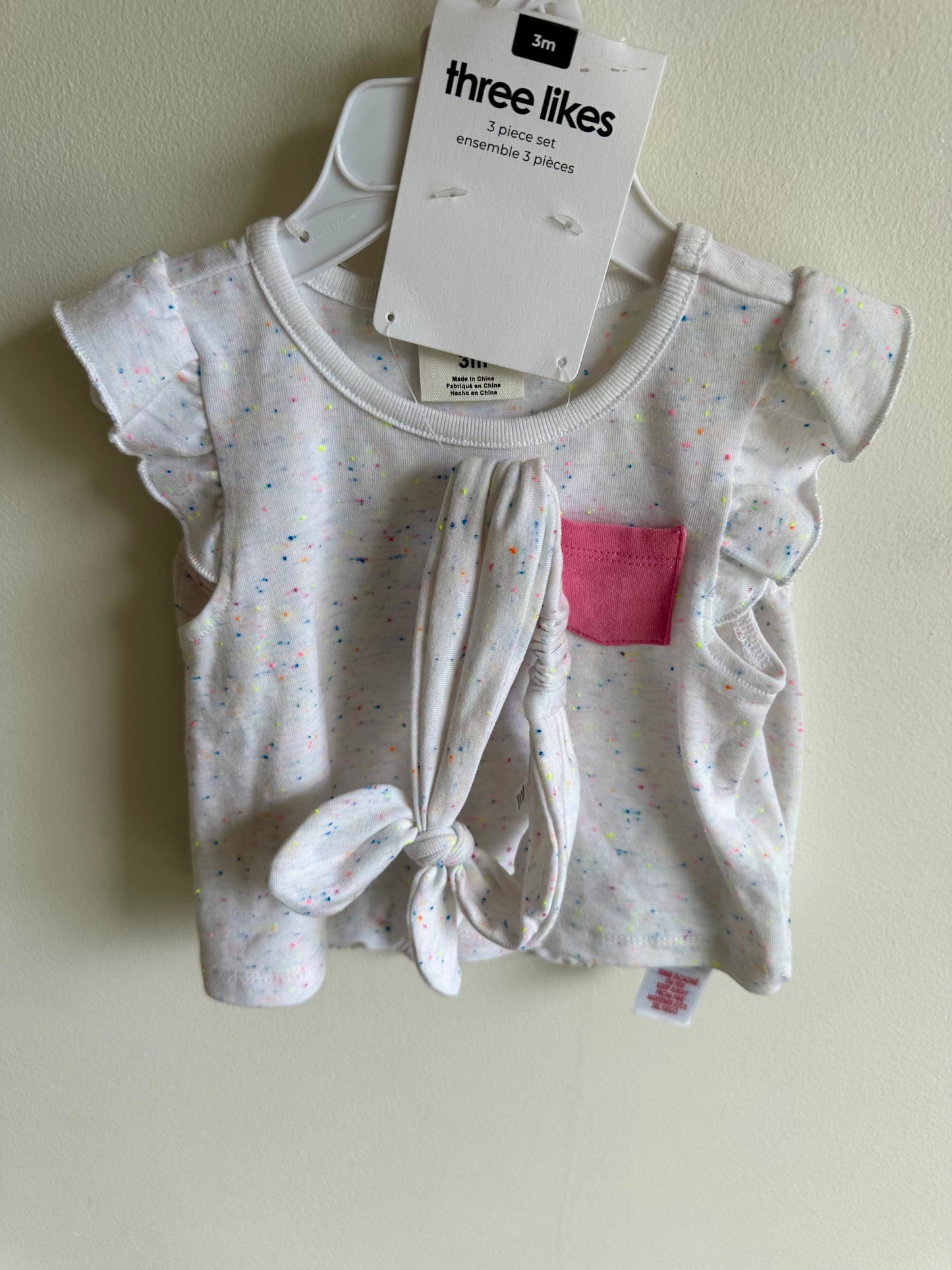 Speckled Top ,Shorts + Bow Set (With Tags) / 3m