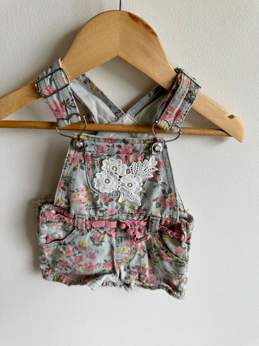 Floral Short Embroidery Overalls / 3-6m