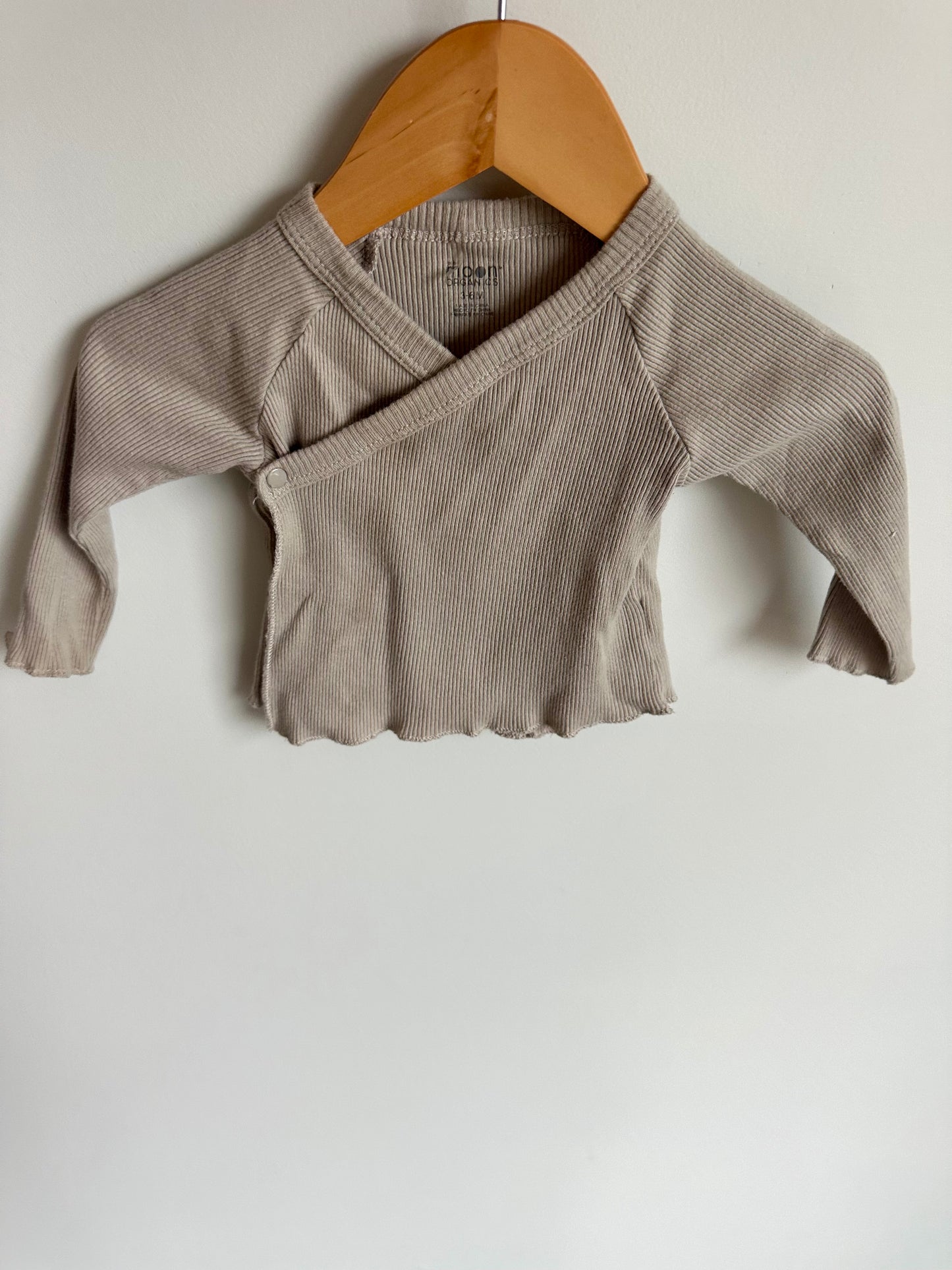 Ribbed Organic Beige Wrap Top / 3-6m