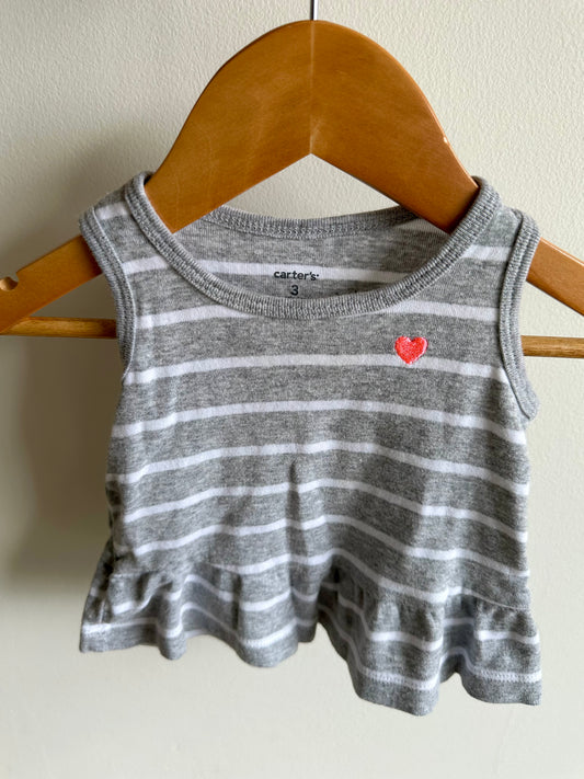 Striped Small Heart Grey Tank Top / 3m
