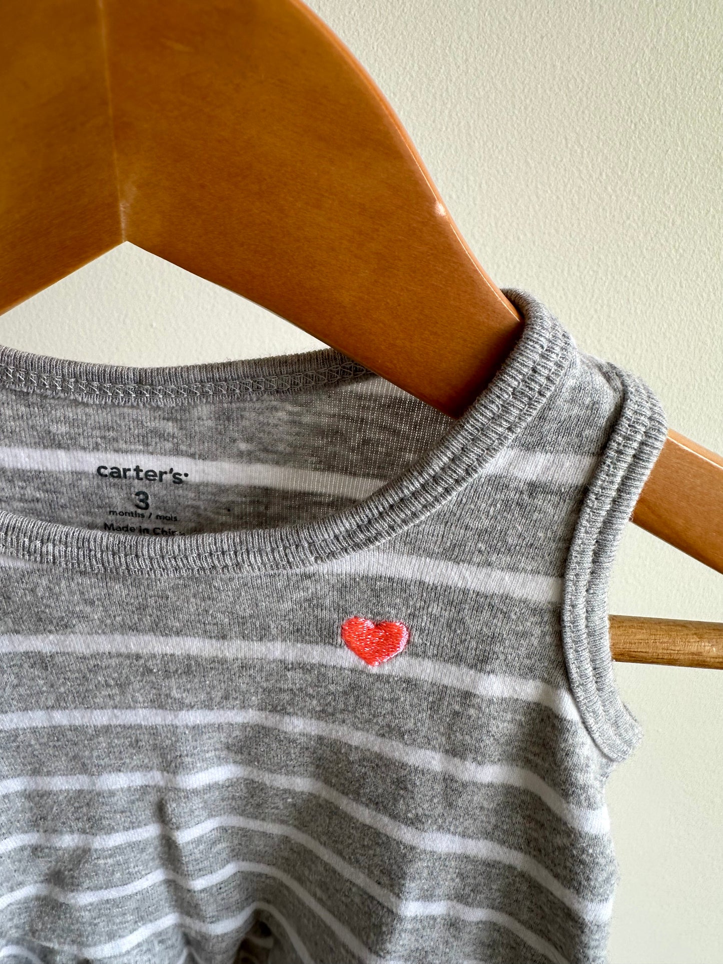 Striped Small Heart Grey Tank Top / 3m
