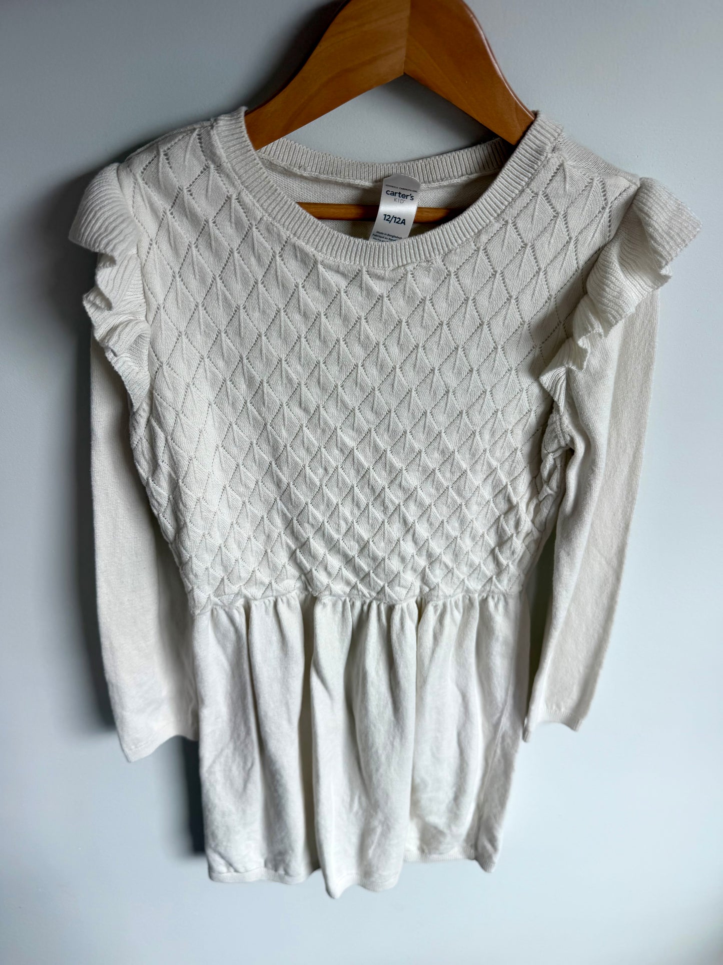 Cream Ruffle Long Sleeve Dress / 12 years