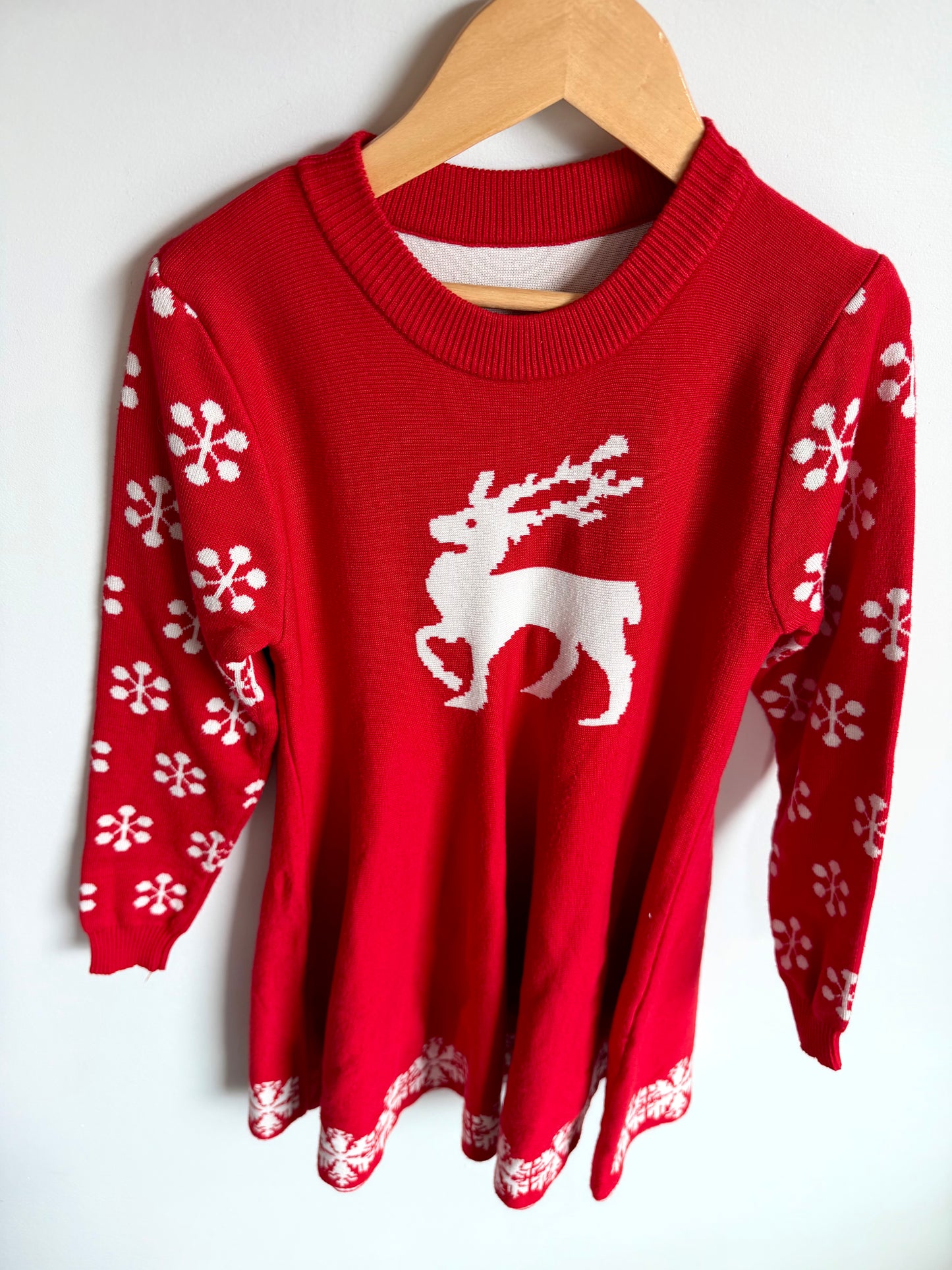 Red Knit Reindeer Long Sleeve Dress / 11-12 years