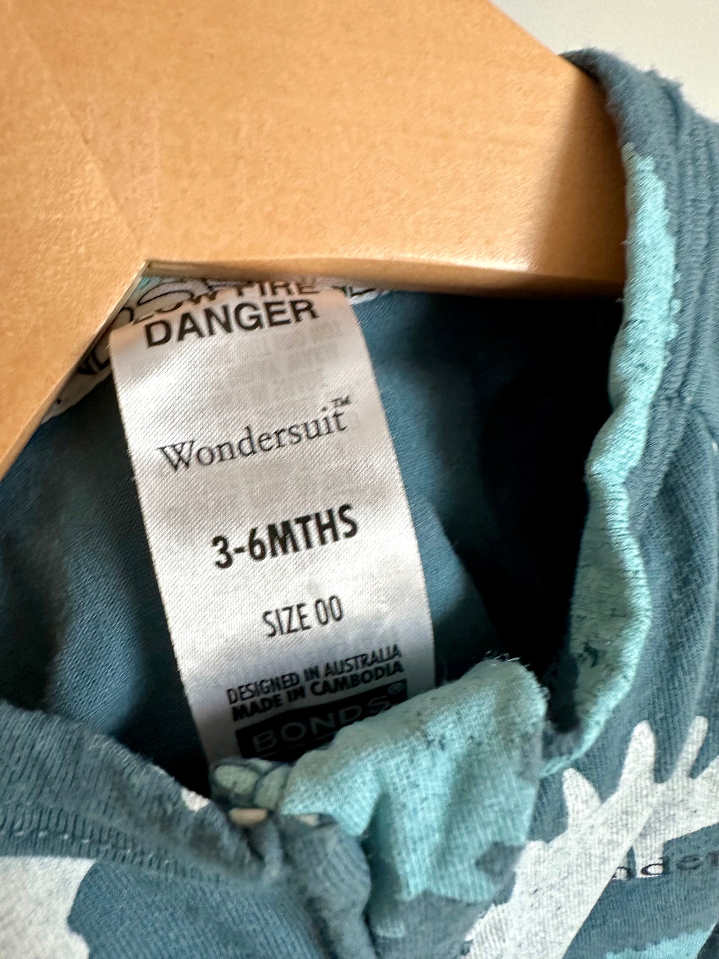 Bonds Short Sleeve Dino Tie Blue Romper / 3-6m