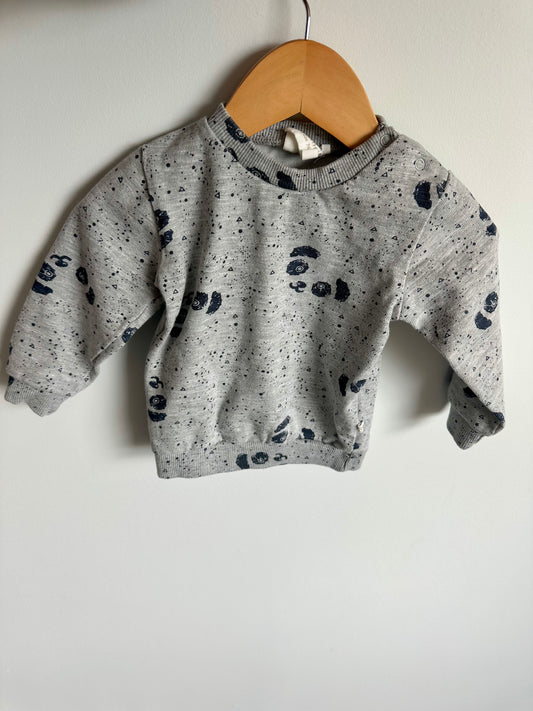 MinyMo Grey Panda Face Crewneck / 9m