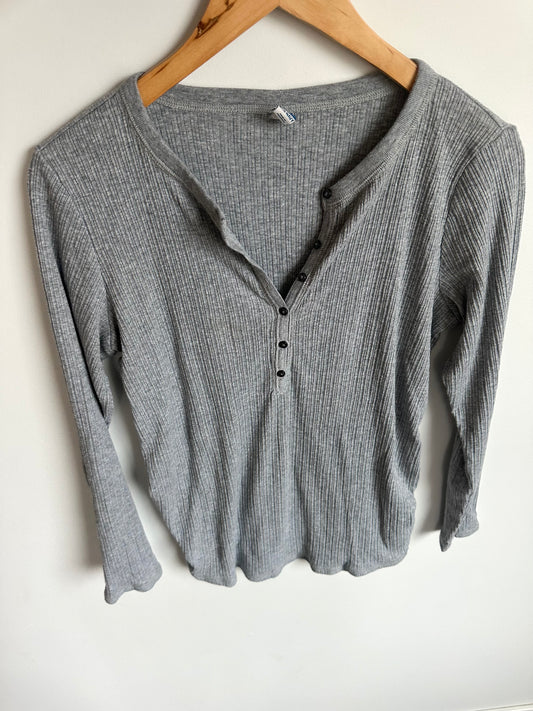 Grey Ribbed Maternity Long Sleeve / Small