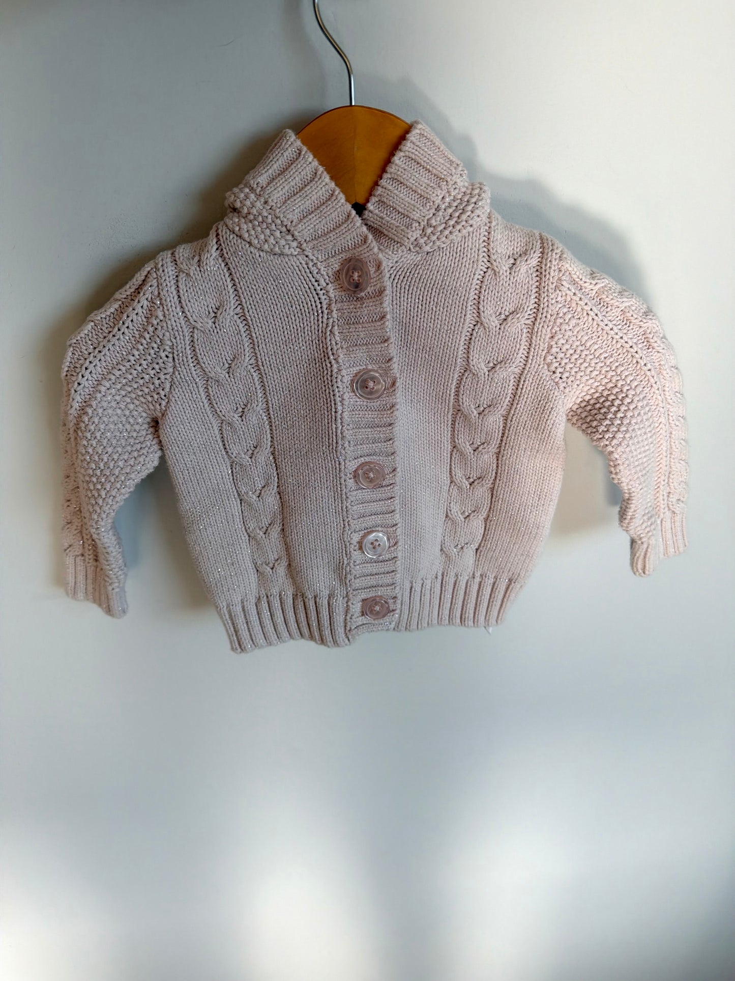 Hood Shimmer Cable Knit Sweater / 6-12m