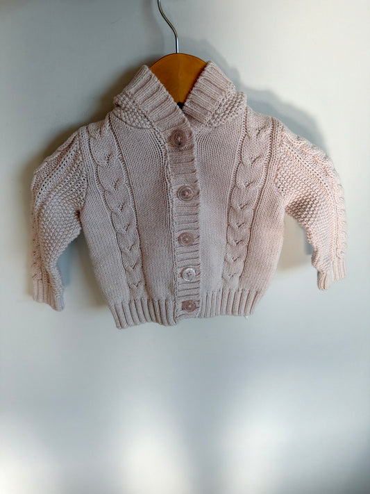 Hood Shimmer Cable Knit Sweater / 6-12m
