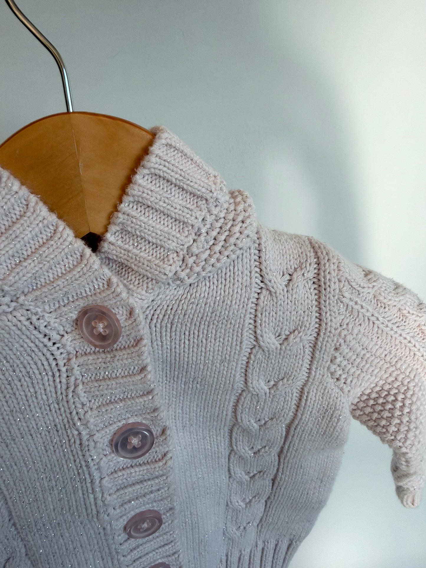 Hood Shimmer Cable Knit Sweater / 6-12m