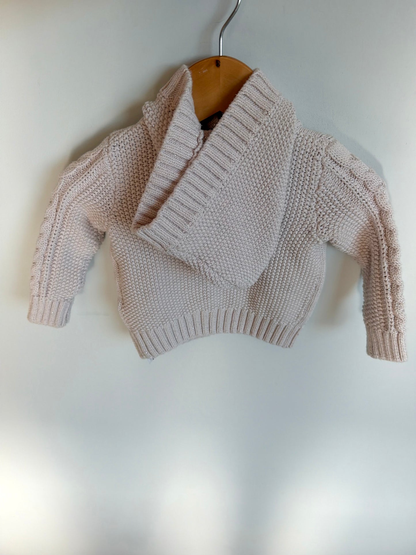 Hood Shimmer Cable Knit Sweater / 6-12m