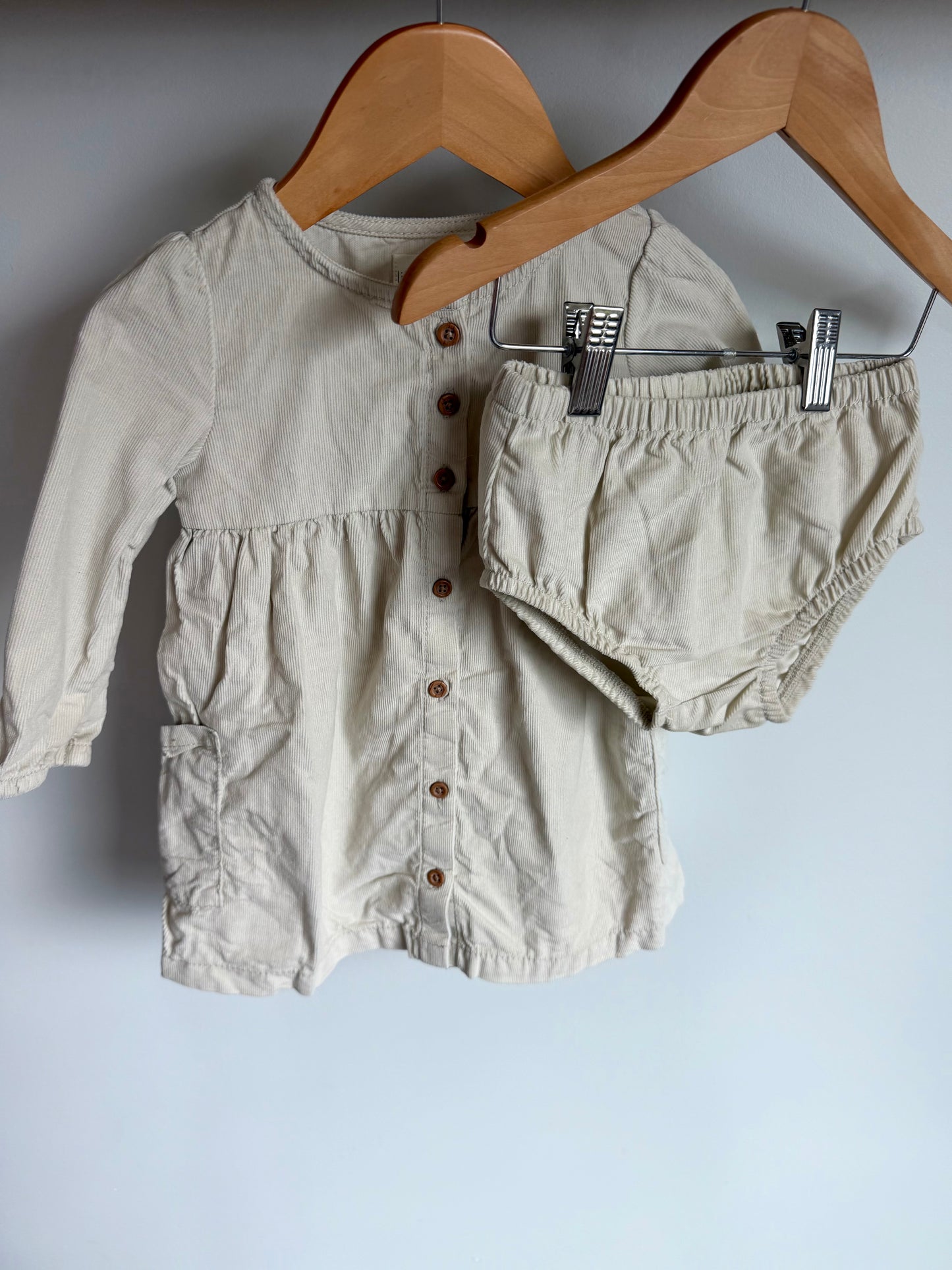 Organic Oat Cord Dress + Bloomers Set / 18m