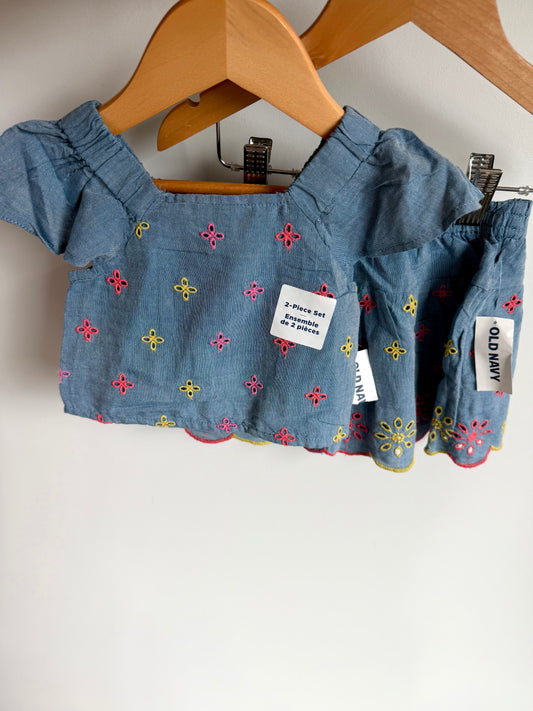 Chambray Eyelet Top + Skirt Set Set (with Tags) / 12-18m